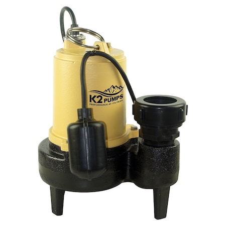 K2 Pumps 3/4 HP Cast Iron Sewage Pump with Tethered Switch and